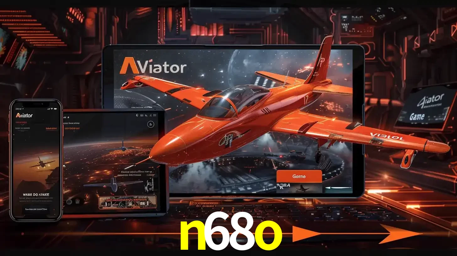 Apresentação tecnológica do jogo Aviator com um avião saindo da tela de um tablet, demonstrando a experiência imersiva em múltiplos dispositivos no n68o.