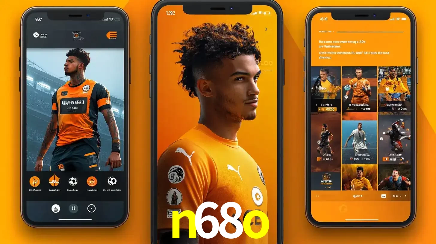 Interface do aplicativo de apostas esportivas n68o em três telas de celular, mostrando o perfil de um jogador de futebol e a lista de jogos disponíveis para apostar.
