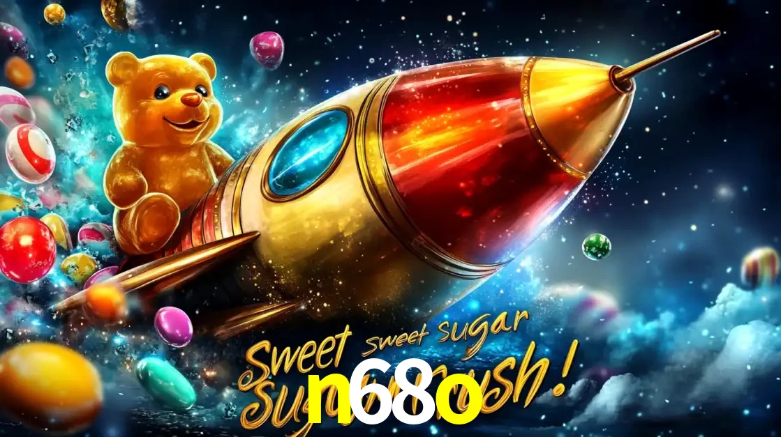 Arte promocional do jogo de slot Sugar Rush, com um urso de pelúcia em um foguete viajando pelo espaço de doces, um dos jogos divertidos disponíveis no cassino n68o.